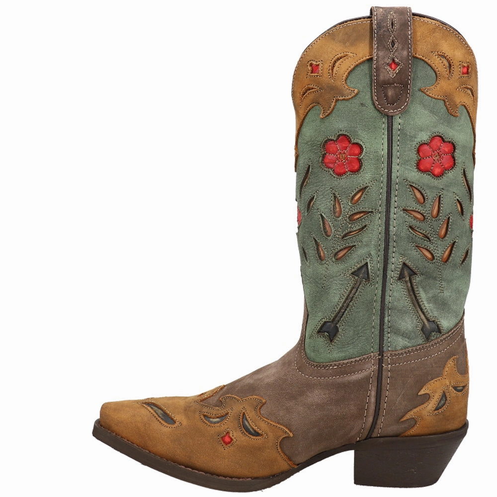 Shank Comfortable Insole Miss Kate Floral Tooled Inlay Snip Toe Cowboy Boots