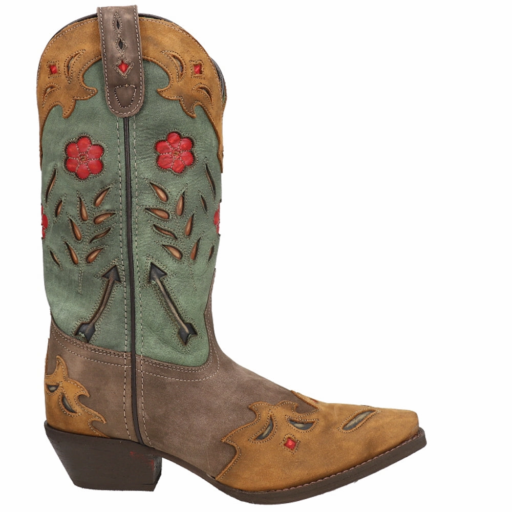 Miss Kate Floral Tooled Inlay Snip Toe Cowboy Boots Comfortable Arch Support Factory Worker