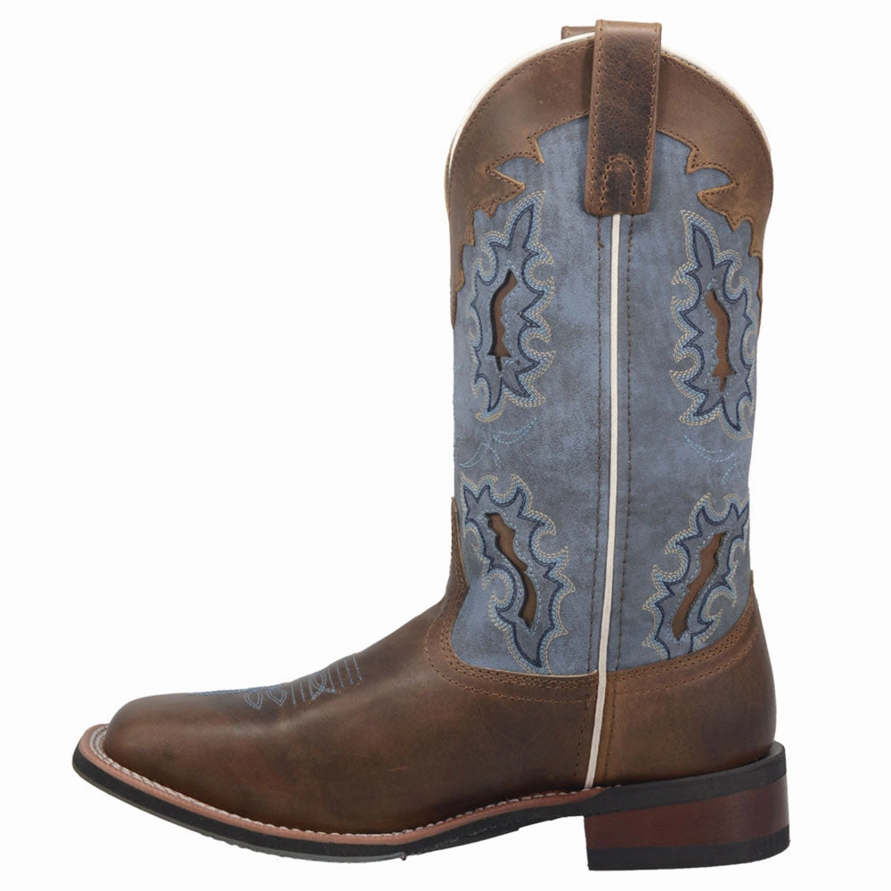 Work Ready buckle Isla Tooled-Inlay Embroidered Square Toe Cowboy Boots