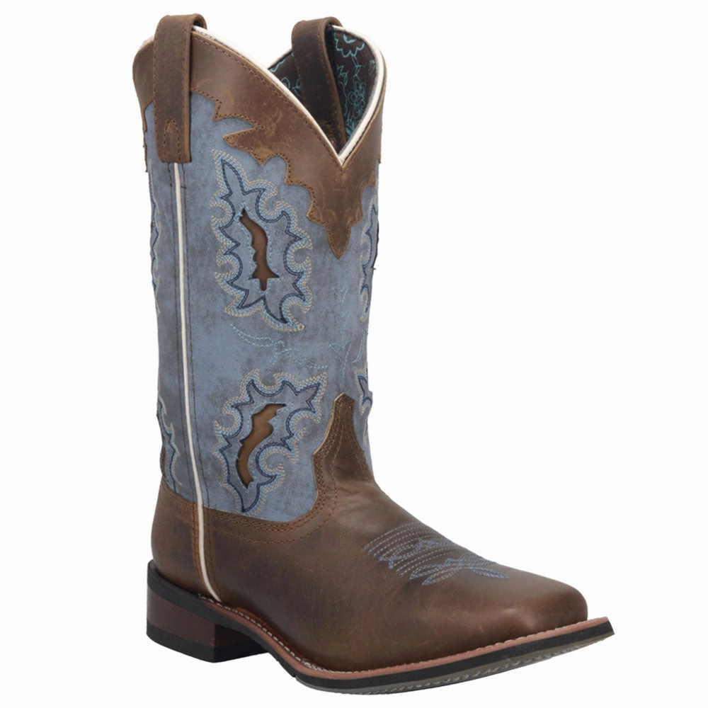 Isla Tooled-Inlay Embroidered Square Toe Cowboy Boots Slip On Style