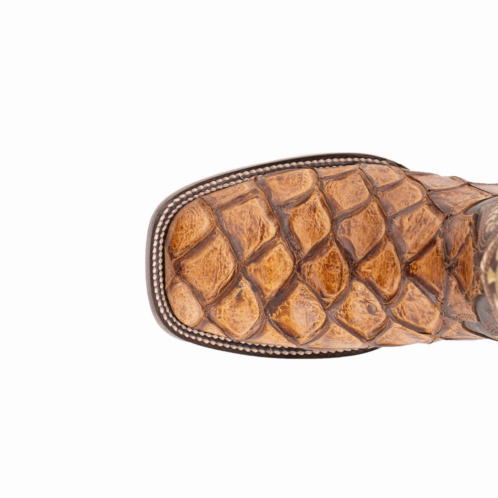 Bronco Pirarucu Print Embroidered Square Toe Cowboy Boots Cushioned Step Night Travel