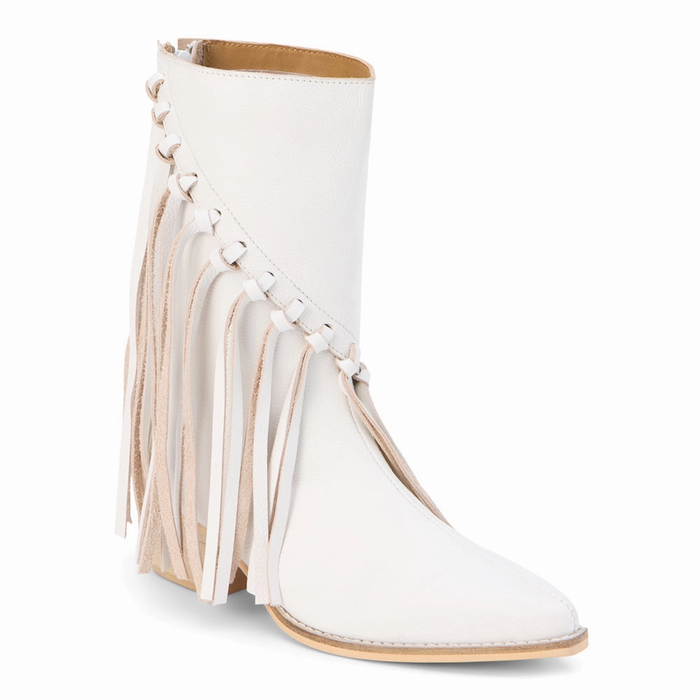 Buck Fringe Pointed Toe Pull On Boots Coffee Shop BreathableMesh