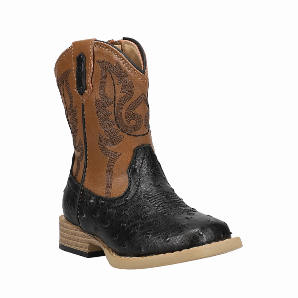 Elastic Material Water Resistant Bumps Embroidery Square Toe Cowboy Boots (Toddler)