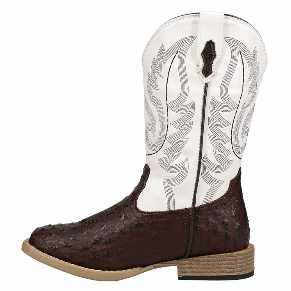 Bumps Faux Ostrich Square Toe Cowboy Boots (Big Kid) Dynamic Flex Construction