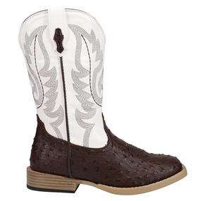 Bumps Faux Ostrich Square Toe Cowboy Boots (Big Kid) Molded Arch Contour