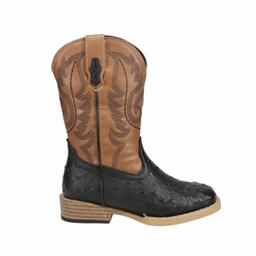 Bumps Faux Ostrich Square Toe Cowboy Boots (Little Kid) Flexible Frame Remote Hiking