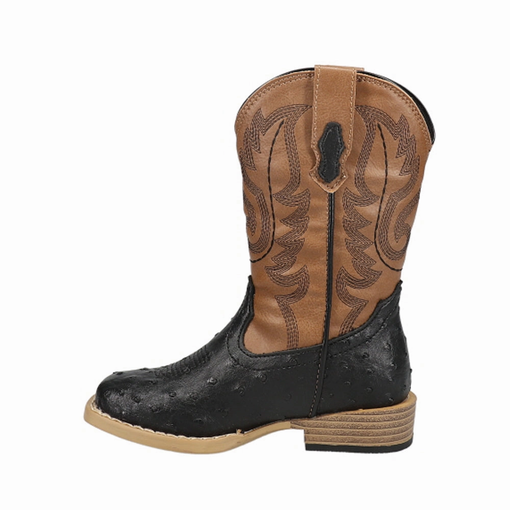 Smooth Design Bumps Faux Ostrich Square Toe Cowboy Boots (Little Kid)