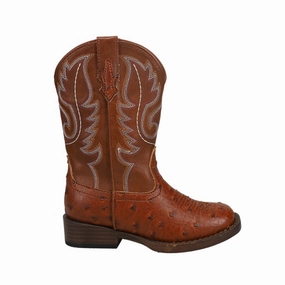 Bumps Faux Ostrich Square Toe Cowboy Boots (Little Kid) Protective Finish Rough Trail Hiker Low Profile Trail Exploration