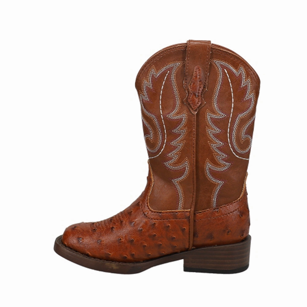 Bumps Faux Ostrich Square Toe Cowboy Boots (Little Kid) orthopedic Eco Material Morning Walk