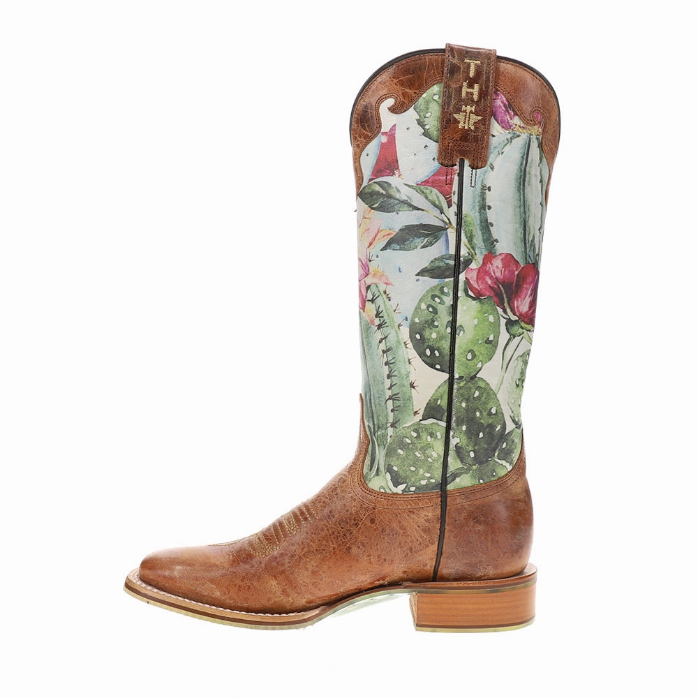 Padded Collar Structure Cactilicious Floral Square Toe Cowboy Boots