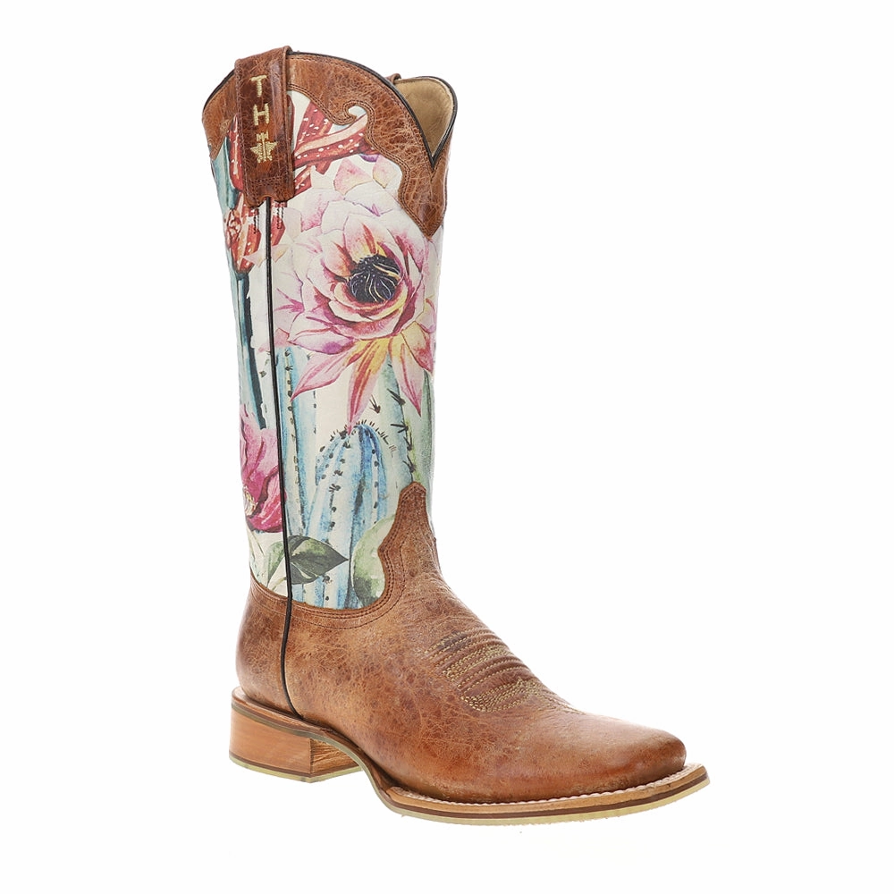 Cactilicious Floral Square Toe Cowboy Boots Fashion Focused All-Season Protection