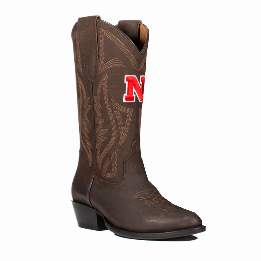 Protective Finish Rough Terrain University of Nebraska Embroidered Round Toe Pull On Cowboy Boots