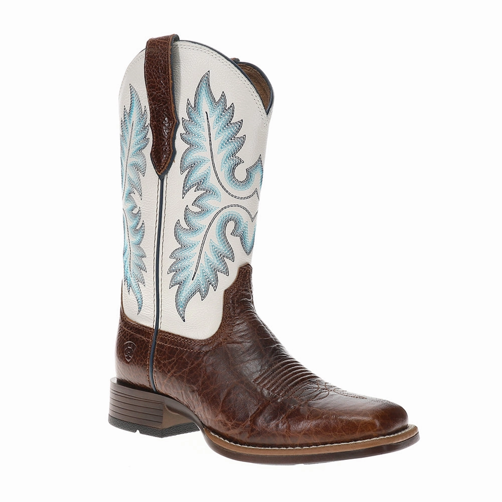 Canyon Point Embroidered Square Toe Pull On Cowboy Boots Waterproof Protection Side Zip