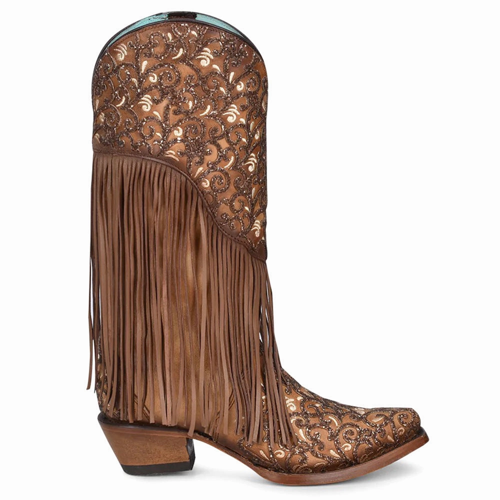 gift pick Seamless Comfort Outdoor Explorer Caracas Fringe Glitter Tooled Inlay Snip Toe Cowboy Boots