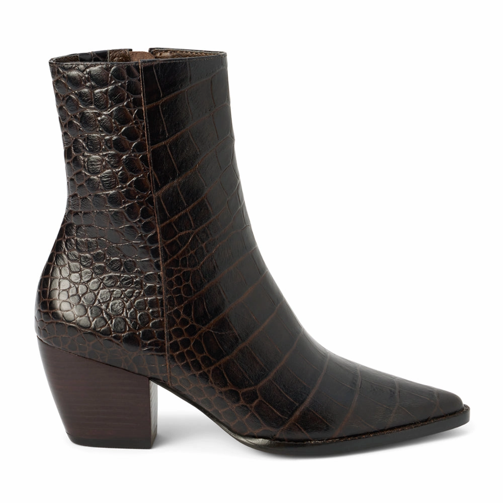 Slim Profile Caty Croc Pointed Toe Zippered Booties