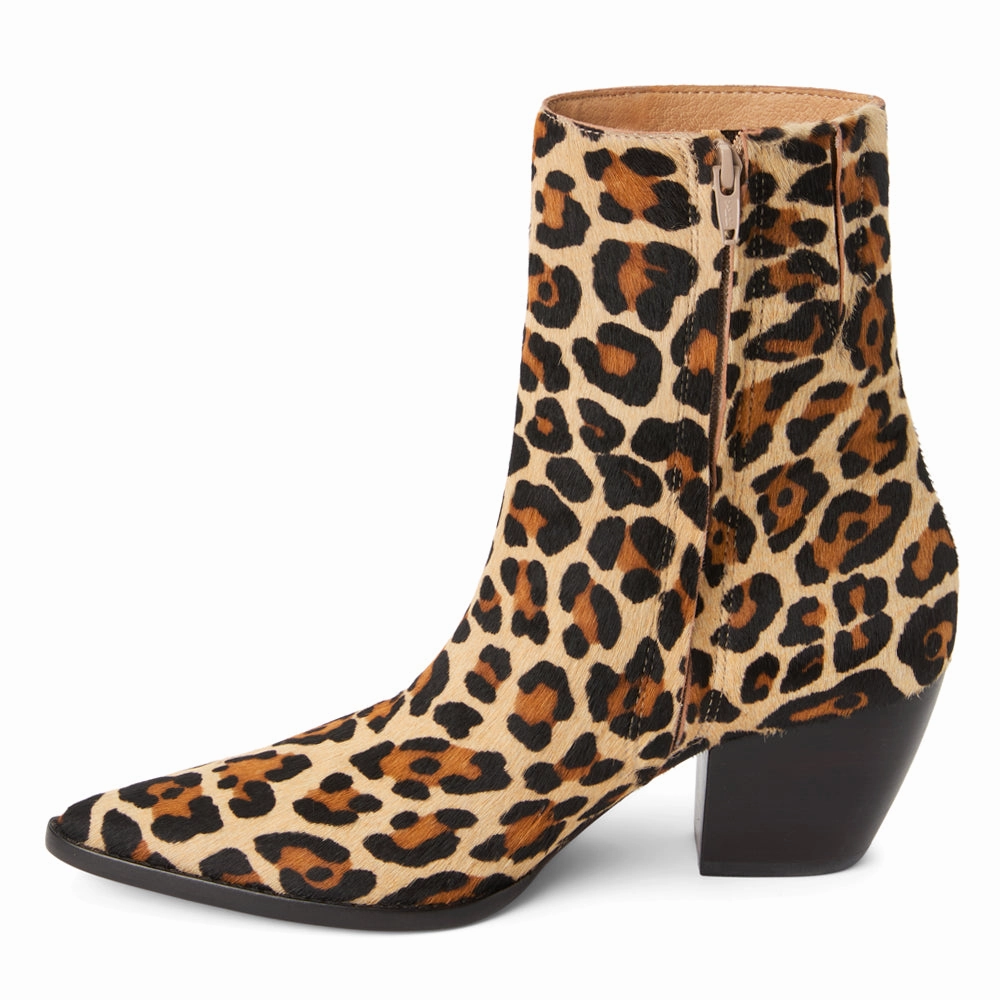 Sport Inspired Comfort Lining Snowy Path Caty Leopard Pointed Toe Zippered Booties