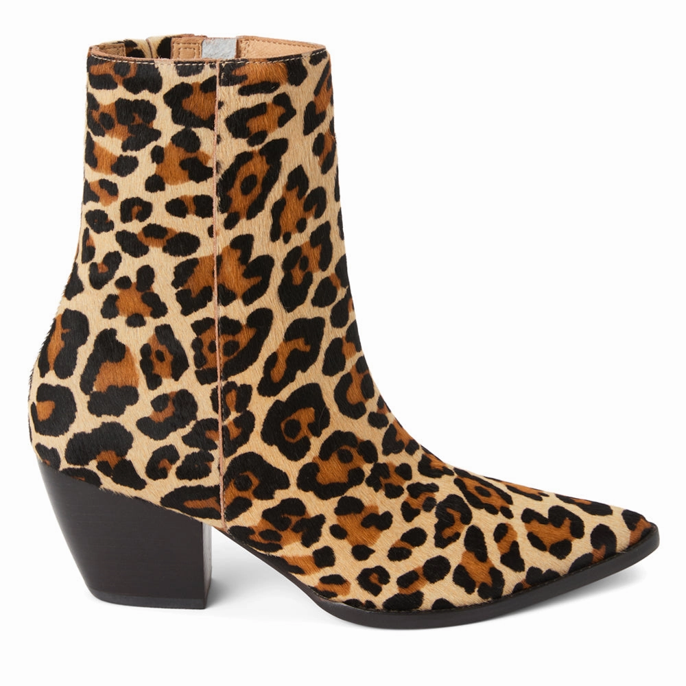 Weekend Adventure Caty Leopard Pointed Toe Zippered Booties