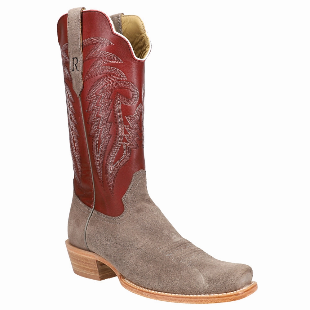 Charcoal Rough Out Embroidered Square Toe Cowboy Boots Pressure Relief Pads Sock Like Fit