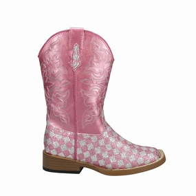 Flexible Frame Functional Minimalist Checkered Square Toe Cowboy Boots (Little Kid-Big Kid)