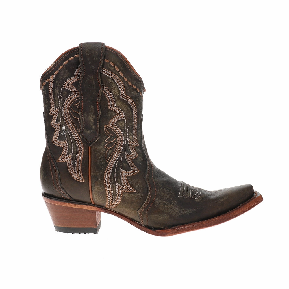 Chocolate Ankle Embroidered Snip Toe Pull On Cowboy Booties Easy Fit Long Walks