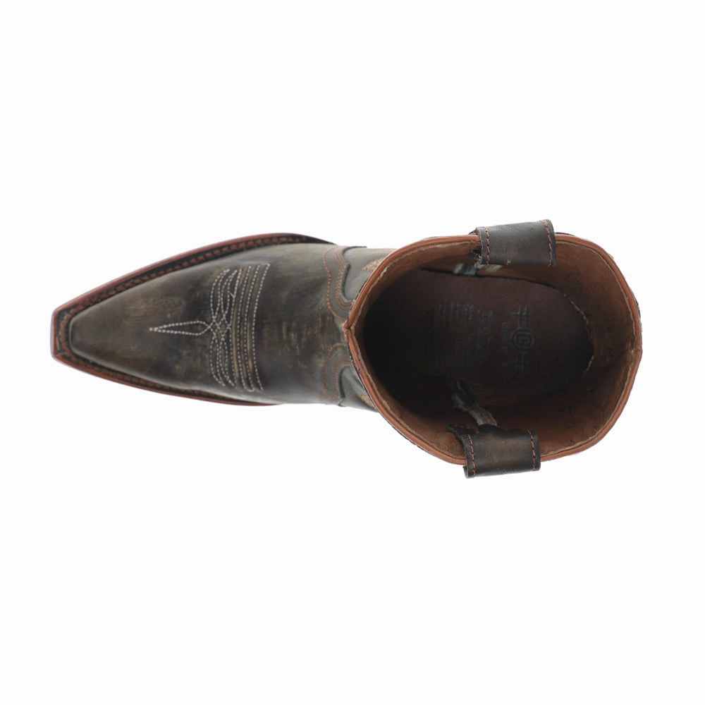 Chocolate Ankle Embroidered Snip Toe Pull On Cowboy Booties Comfortable bend