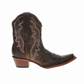 Chocolate Ankle Embroidered Snip Toe Pull On Cowboy Booties Easy Fit Long Walks