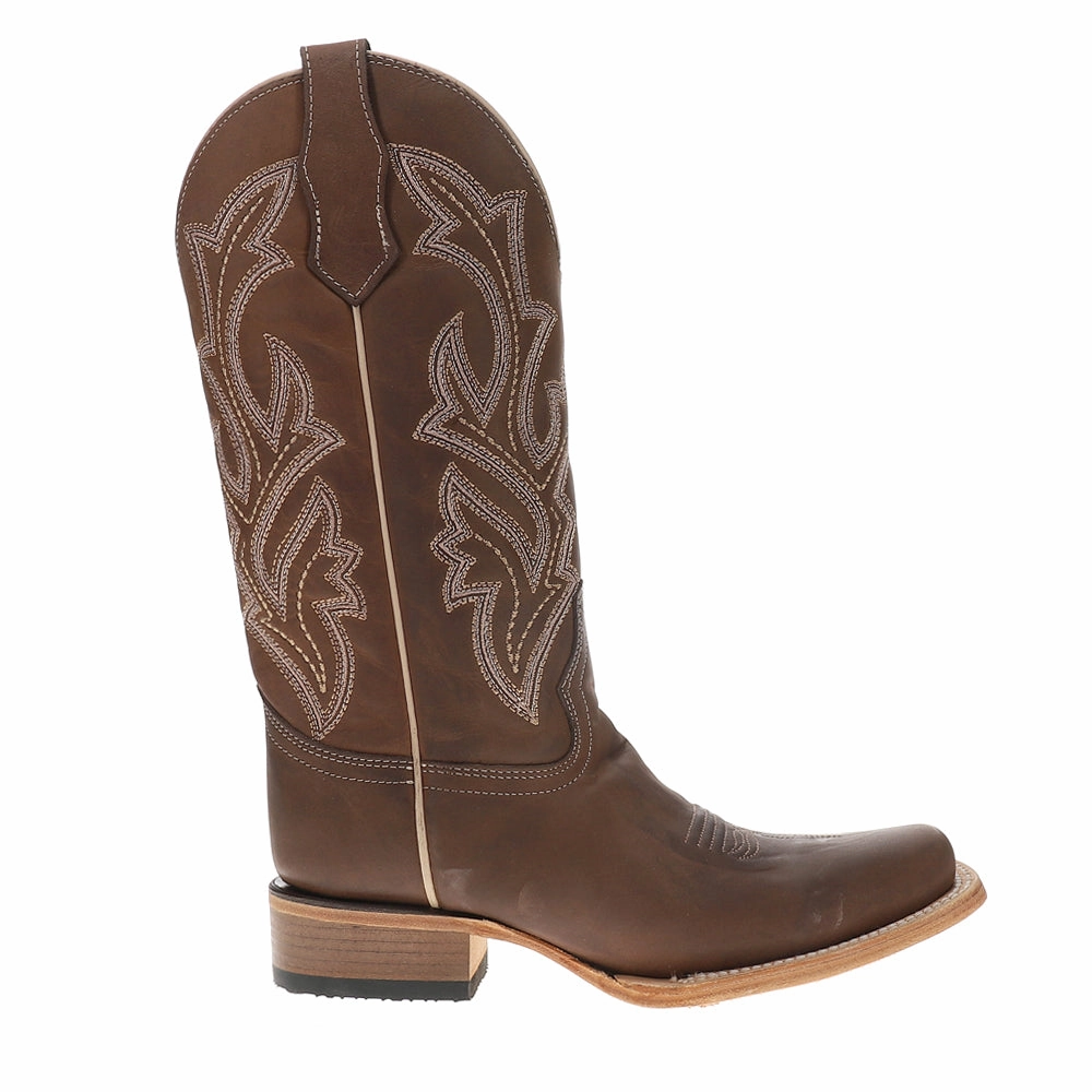 Smart Look Comfortable Upper Chocolate Wide Embroidered Square Toe Pull On Cowboy Boots