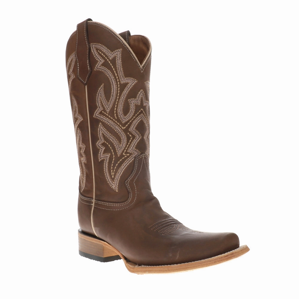 High   Performance foldable Chocolate Wide Embroidered Square Toe Pull On Cowboy Boots