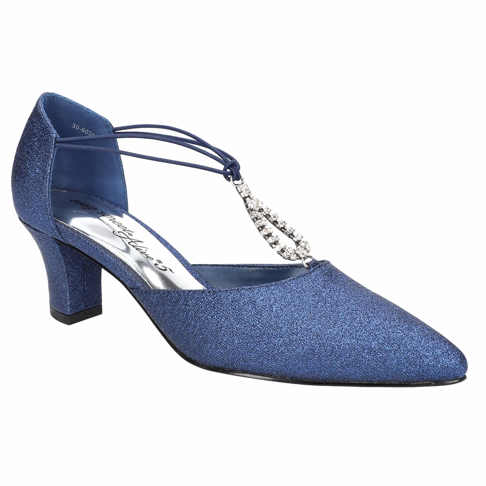 Moonlight Metallic Rhinestone Pointed Toe T Strap Pumps Center Fit Detail Craft