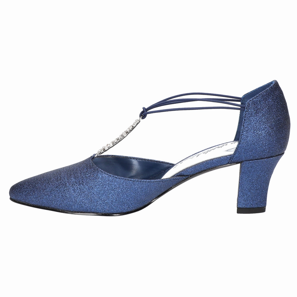 Moonlight Metallic Rhinestone Pointed Toe T Strap Pumps Adaptable Look Versatile Shoes