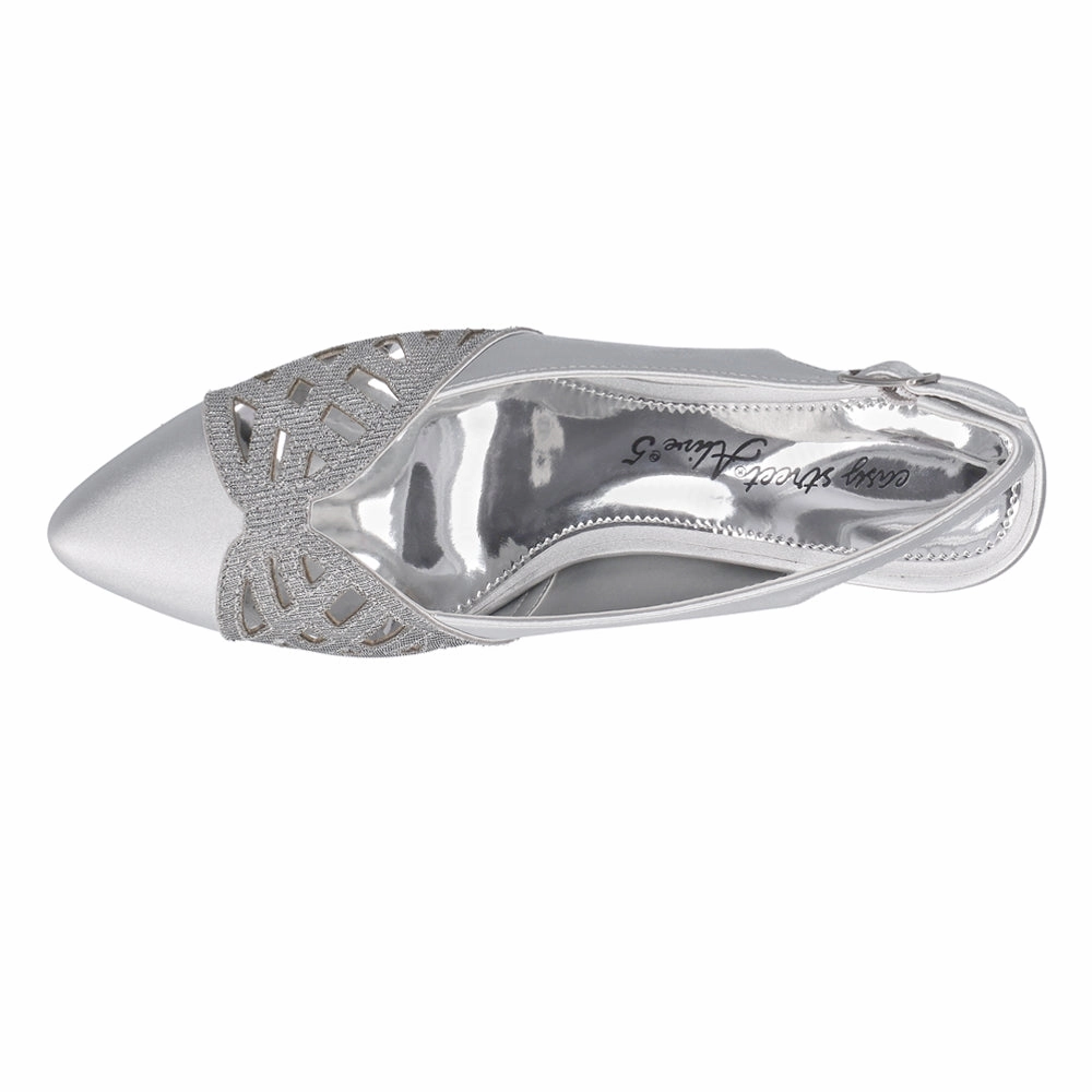 Bizzy Metallic Cut Out Pointed Toe Slingback Pumps Steady Grip