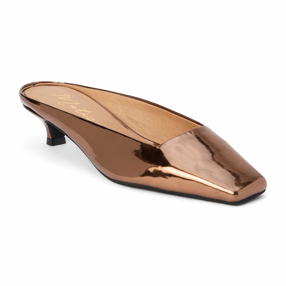Urban Walk Elegant Profile Classy Metallic Square Toe Kitten Heel Mules