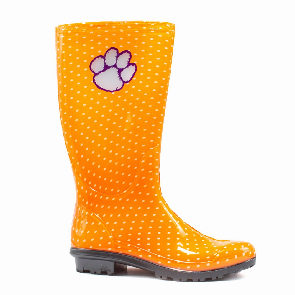 Clemson University Polka Dot Round Toe Rain Boots Rain Ready Insulated Cold Weather Commuter