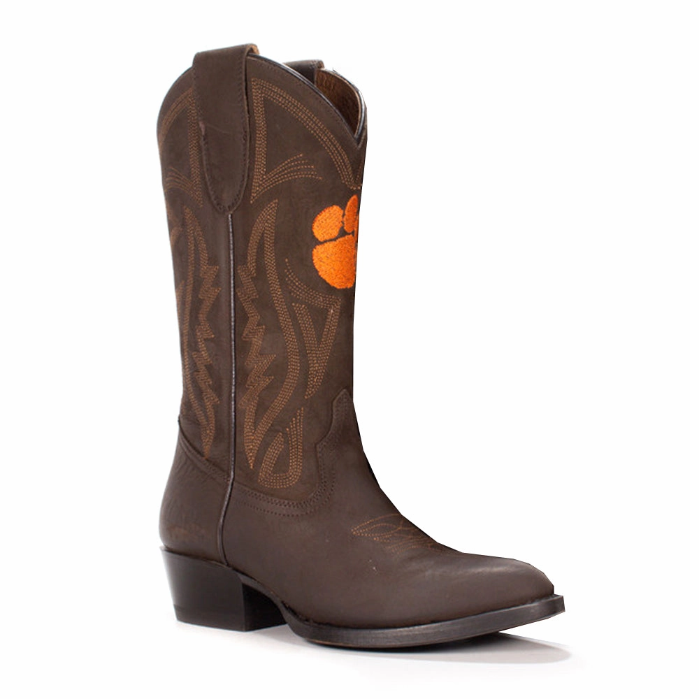 Clemson University Embroidered Round Toe Pull On Cowboy Boots Long Wear Comfort Insulated Adventure Journey
