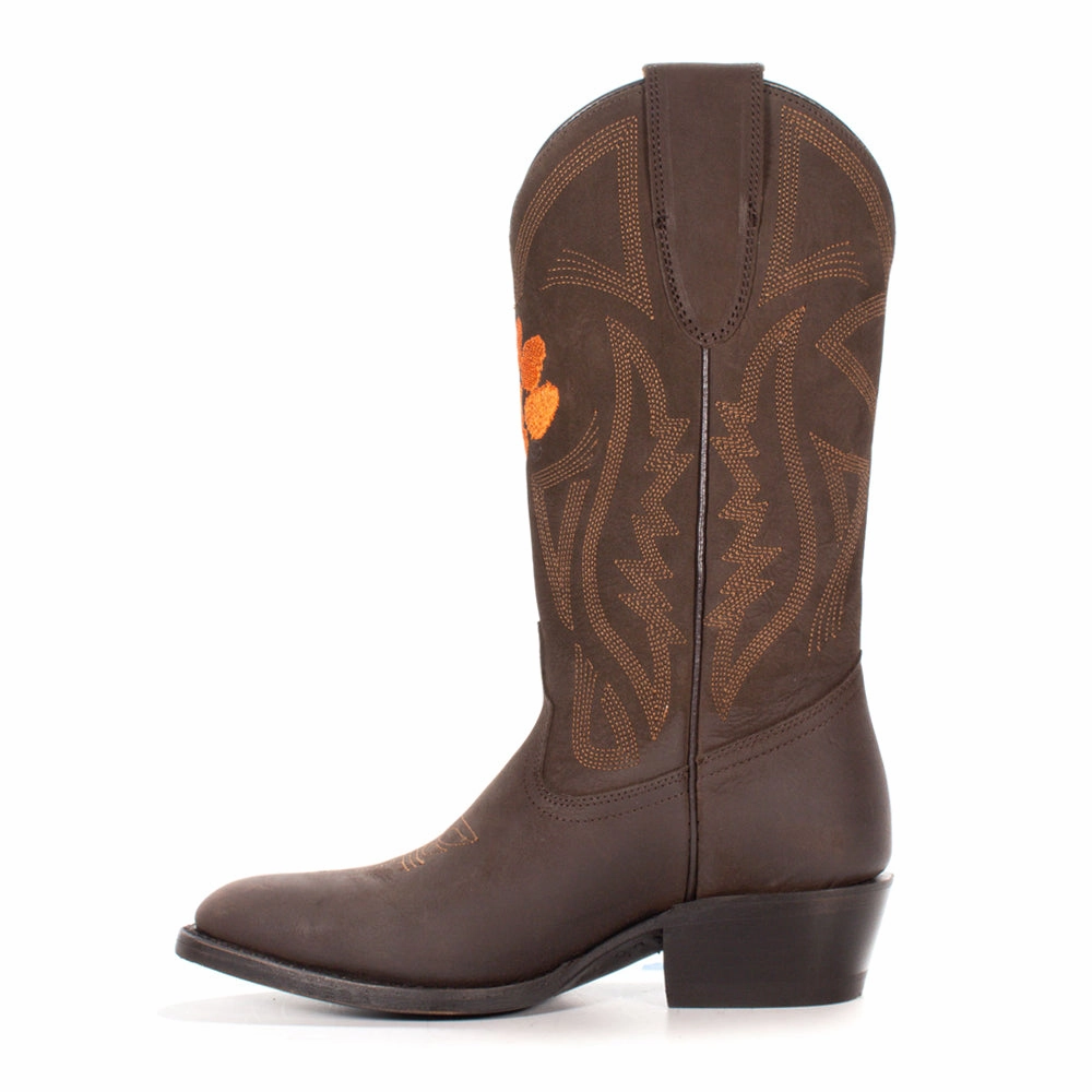 Subtle design Comfortable Clemson University Embroidered Round Toe Pull On Cowboy Boots