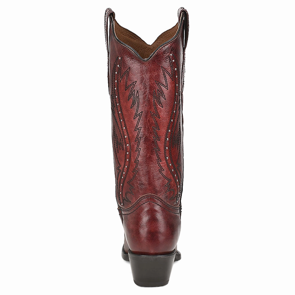 LD Wine Embroidered Studded Snip Toe Pull On Cowboy Boots Rugged Protection Grippy Outsole Weekend Wanderer