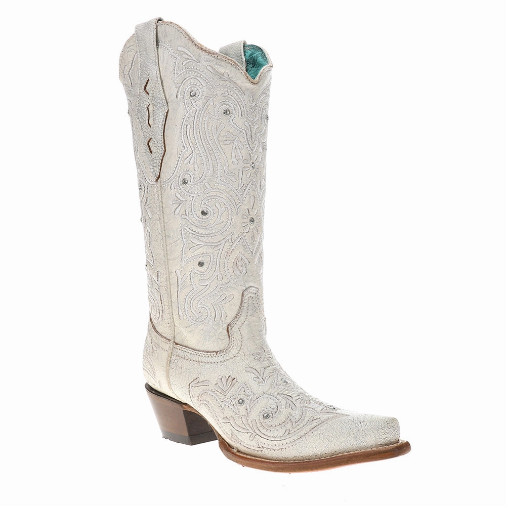 Embroidery And Crystals Snip Toe Bone Cowboy Boots Eco Material Nature Lover Craft Collector