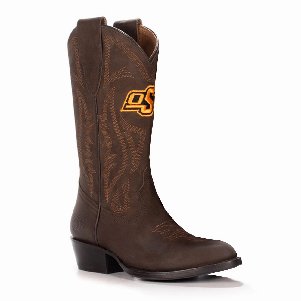 Oklahoma State University Embroidered Round Toe Pull On Cowboy Boots Stable Support Rough Terrain