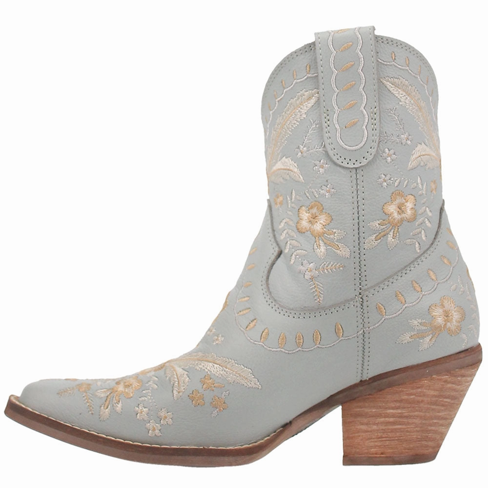 Primrose Floral Embroidered Snip Toe Cowboy Booties Soft Cushion Collar