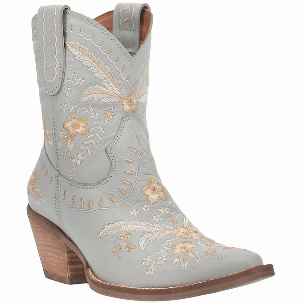 Protective Finish Rough Terrain Primrose Floral Embroidered Snip Toe Cowboy Booties