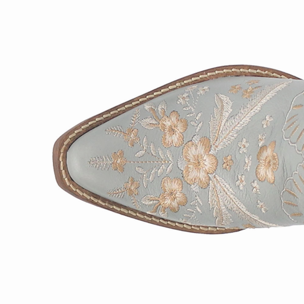 Primrose Floral Embroidered Snip Toe Cowboy Booties Eco Material Rough Terrain Grippy Outsole Rural Traveler