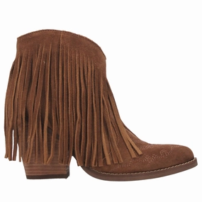 Rough Trail Tangles Fringe Embroidered Pointed Toe Pull On Cowboy Booties