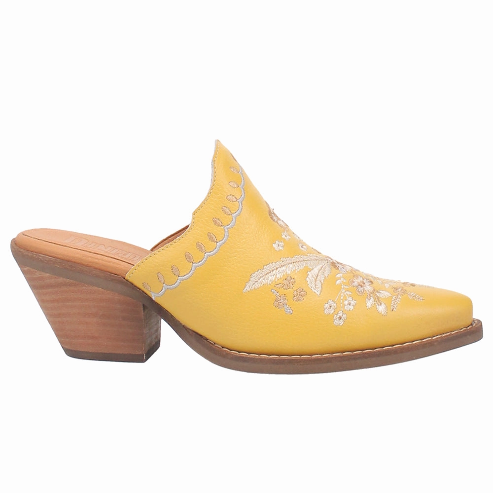 Wildflower Floral Embroidered Round Toe Mule Booties Calm Flow Premium Leather