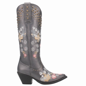 Poppy Floral Embroidered Metallic Studded Snip Toe Cowboy Boots Trendy Protection