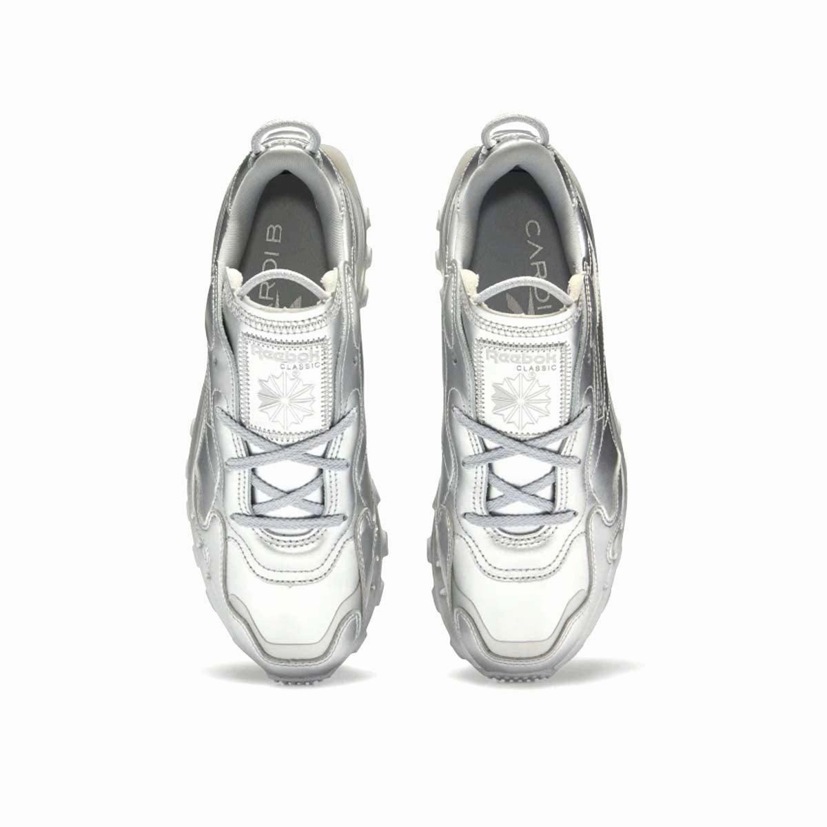   Cardi B Wmns Classic Leather 'Silver' Contoured Heel Lock