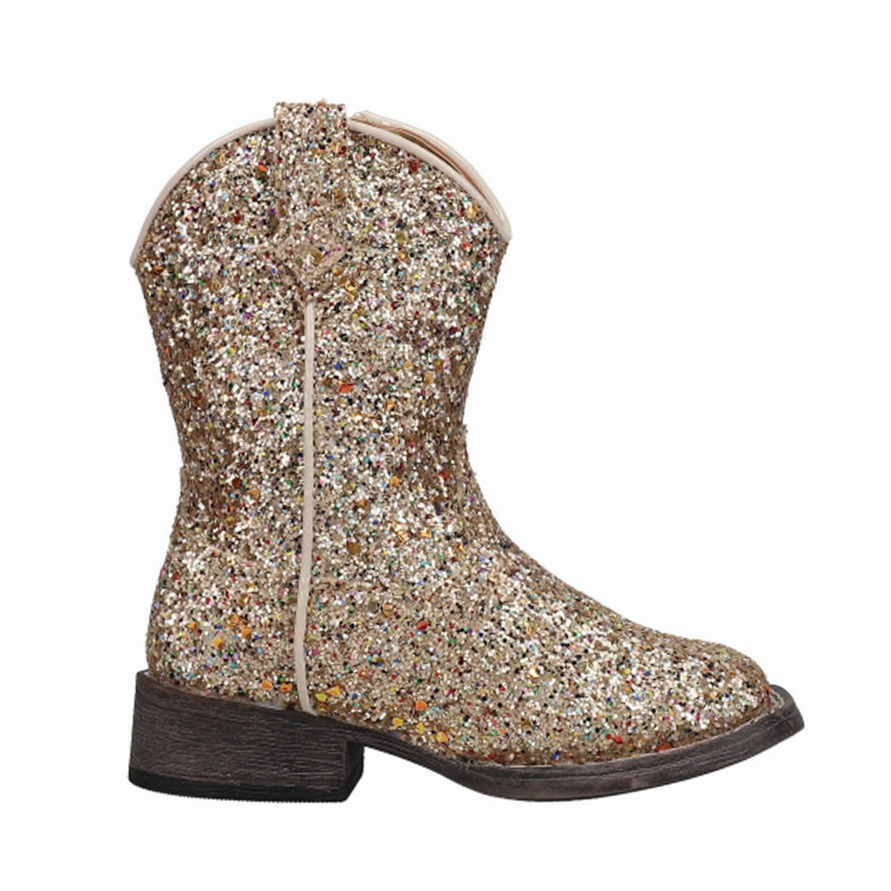 Glitter Galore Square Toe Cowboy Boots (Toddler) Crisp Edge Lace Up Style