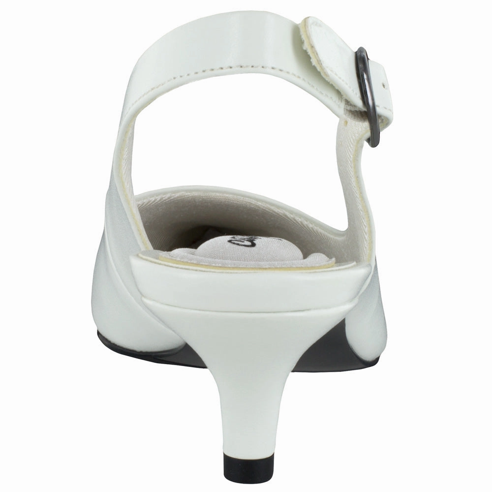 Premium Full Grain Leather Slip Resistant Sole Faye Pointed Toe Slingback Kitten Heel Pumps