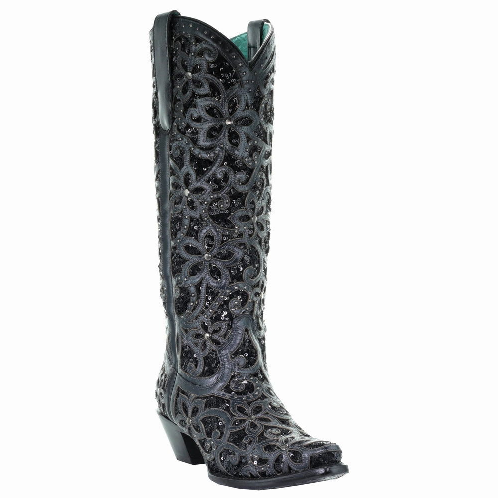 Protective Finish Comfort Seeker Memory Foam Insert Floral Studded Rhinestones Sequins Tooled Inlay Snip Toe Cowboy Boots