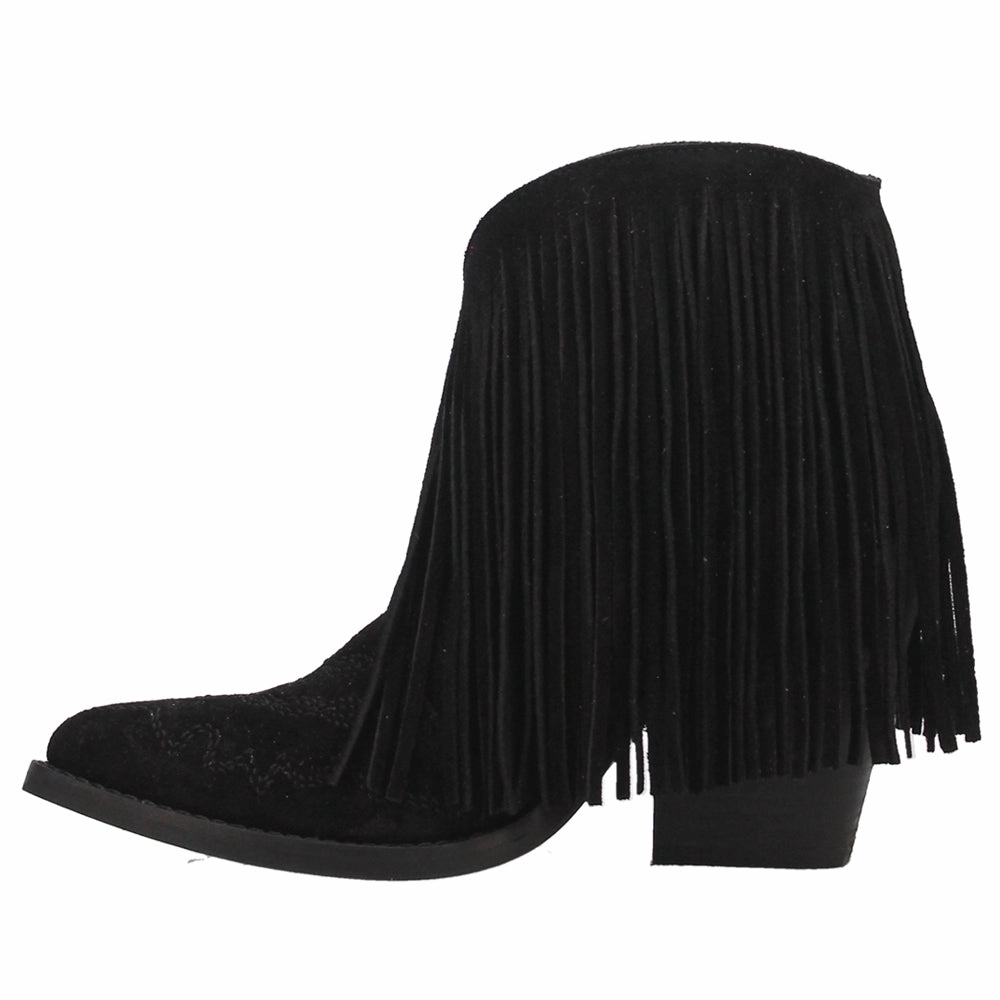 Practical Build Tangles Fringe Embroidered Pointed Toe Pull On Cowboy Booties