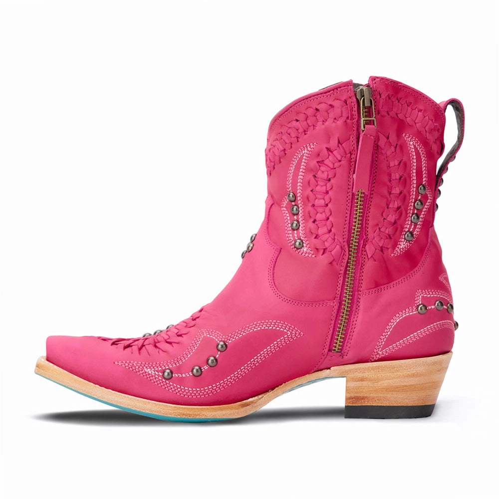 Subtle Finish Pastel Glow Cossette Embroidered Studded Snip Toe Cowboy Bootie